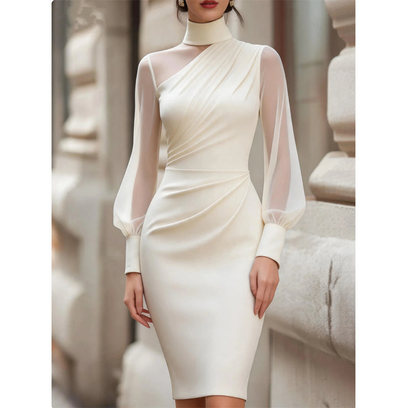 👗 Elegant High-Neck Midi Dress – Figure-Hugging Silhouette for Special Occasions