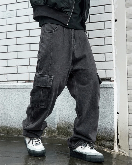 Black Denim Cargo Pants