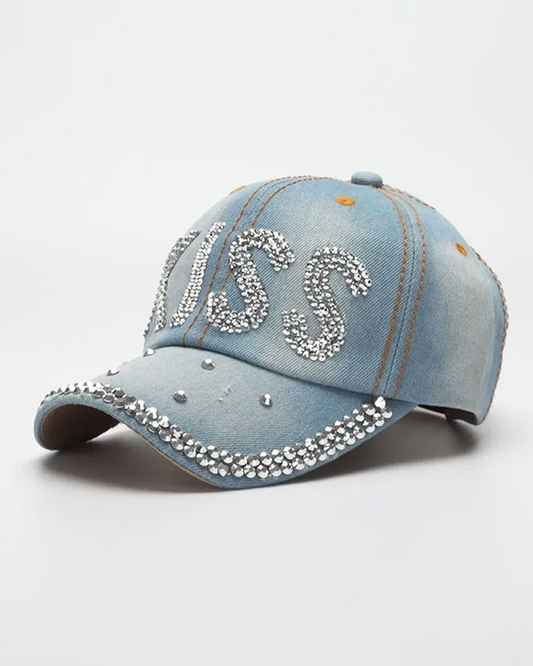 Denim Hat With Rhinestones