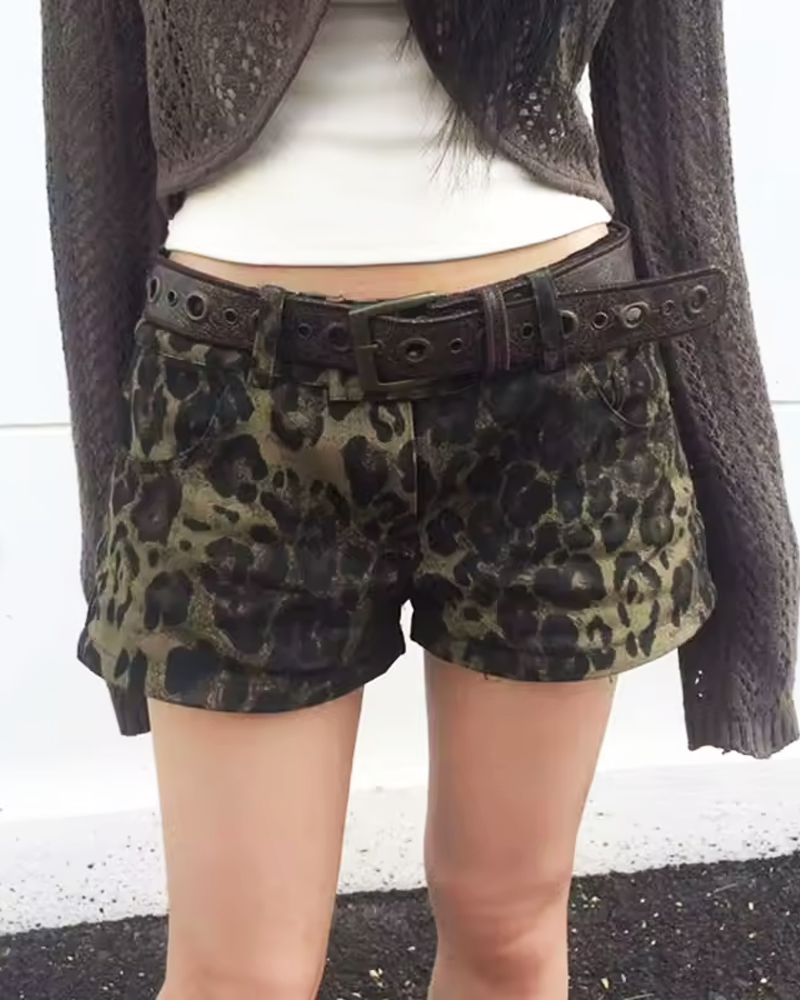 Denim Leopard Shorts