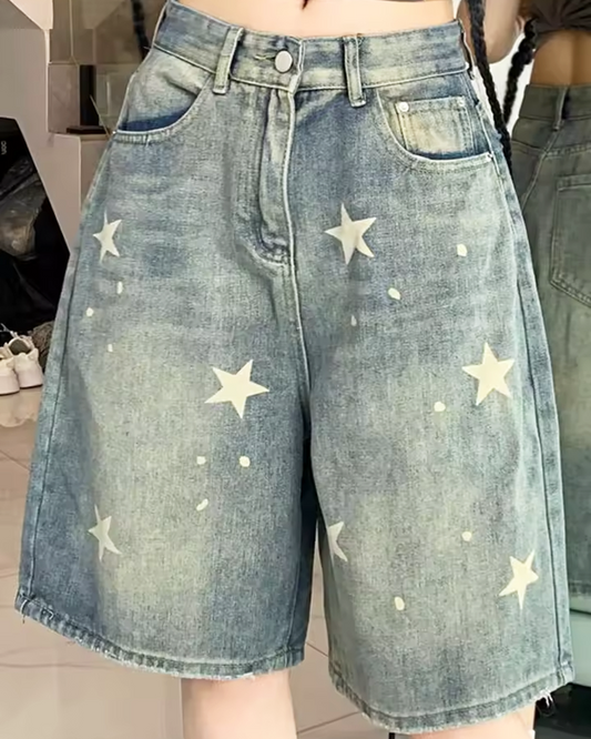 Denim Shorts With Stars