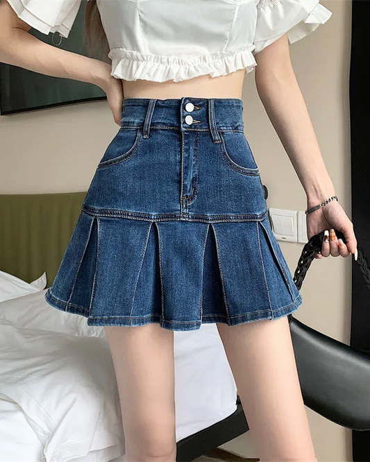 Denim Skirt With Pleats