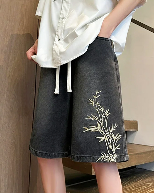 Embroidered Denim Shorts