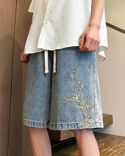Embroidered Denim Shorts