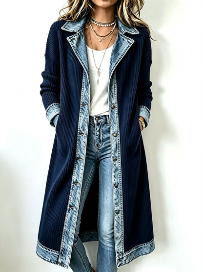 Y2K| Longline Knit Cardigan with Denim Details