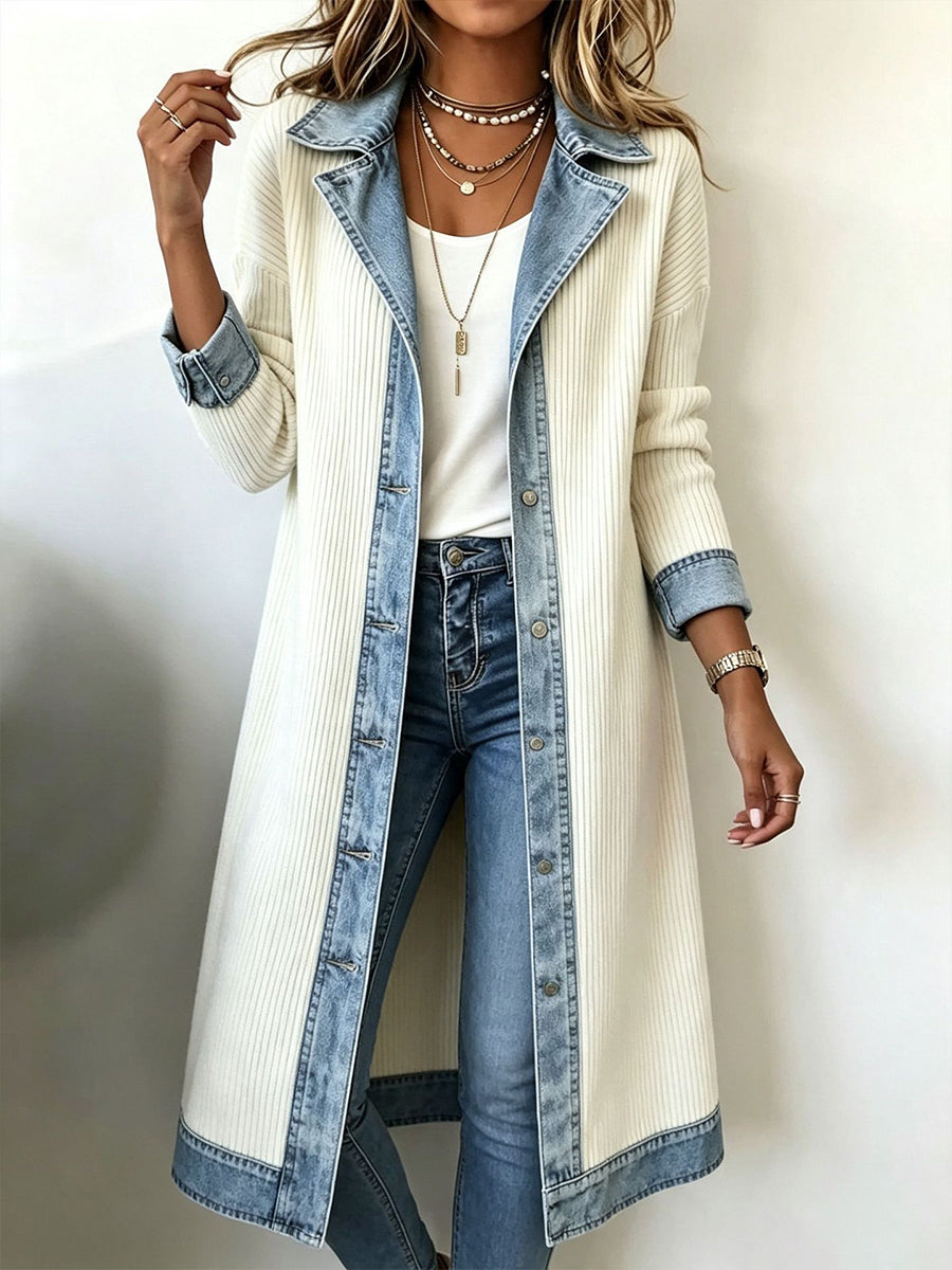 Y2K| Longline Knit Cardigan with Denim Details