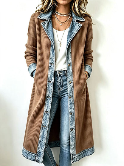 Y2K| Longline Knit Cardigan with Denim Details