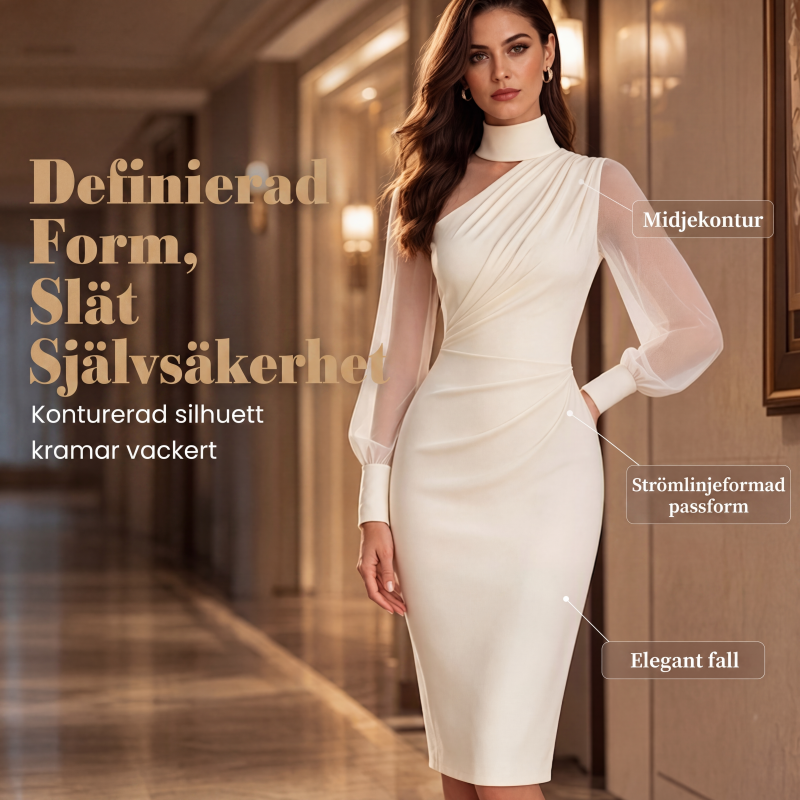👗 Elegant High-Neck Midi Dress – Figure-Hugging Silhouette for Special Occasions