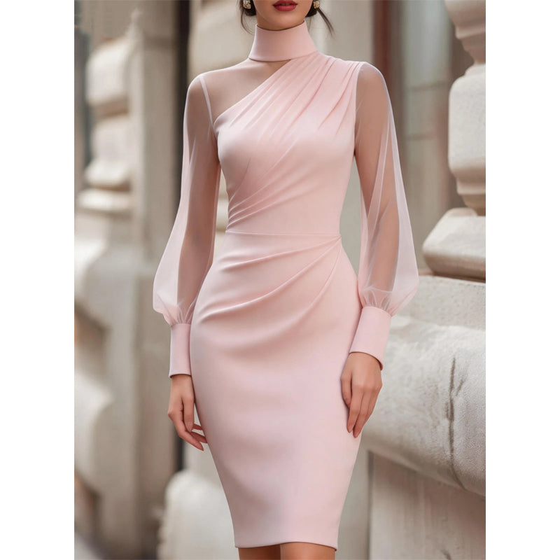 👗 Elegant High-Neck Midi Dress – Figure-Hugging Silhouette for Special Occasions