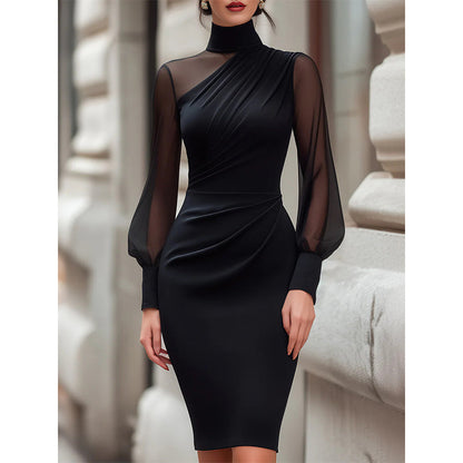 👗 Elegant High-Neck Midi Dress – Figure-Hugging Silhouette for Special Occasions