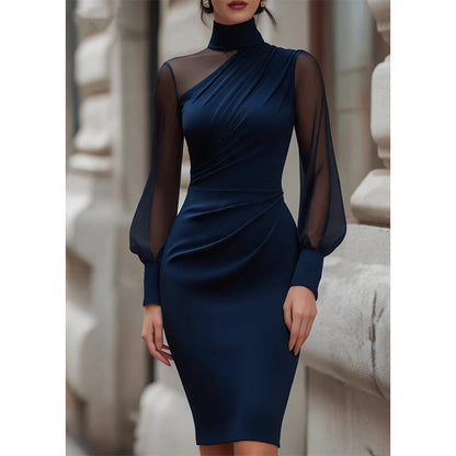 👗 Elegant High-Neck Midi Dress – Figure-Hugging Silhouette for Special Occasions