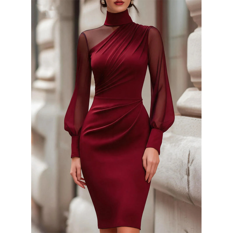 👗 Elegant High-Neck Midi Dress – Figure-Hugging Silhouette for Special Occasions