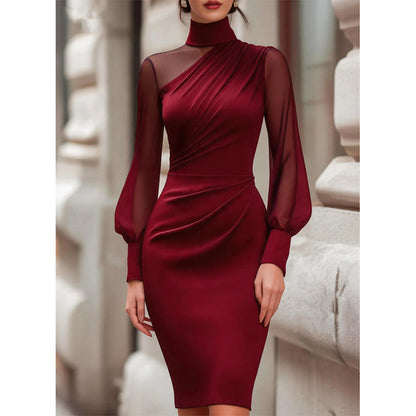 👗 Elegant High-Neck Midi Dress – Figure-Hugging Silhouette for Special Occasions