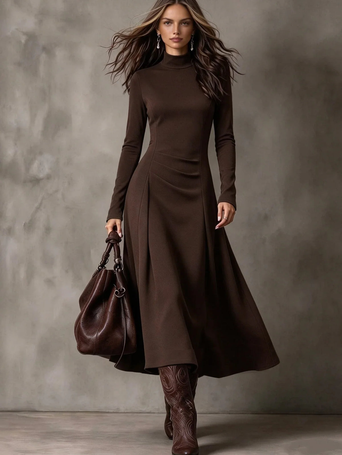 Aura Sculpt Elegant High-Neck Maxi Dress