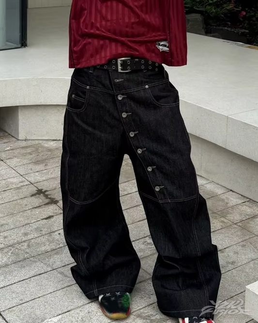 Y2K Asymmetrical Button Jeans