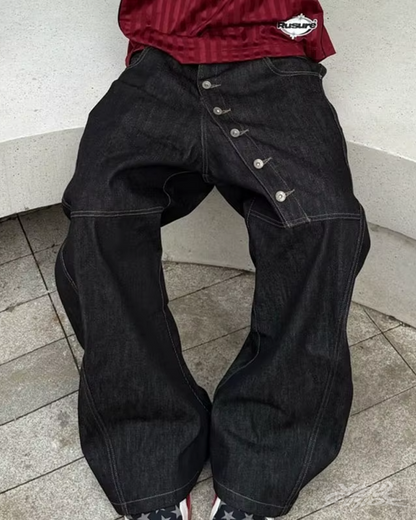 Y2K Asymmetrical Button Jeans