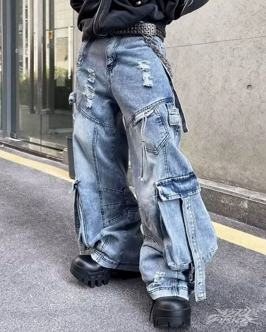 Y2K Baggy Blue Cargo Jeans
