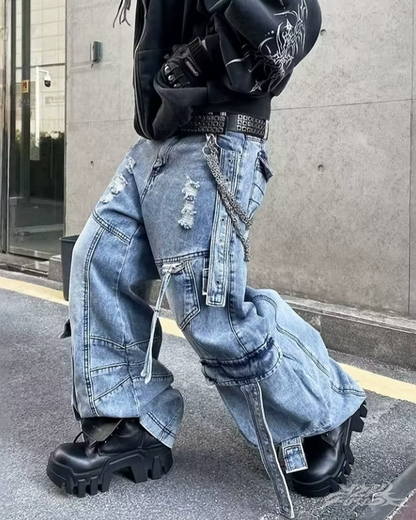 Y2K Baggy Blue Cargo Jeans