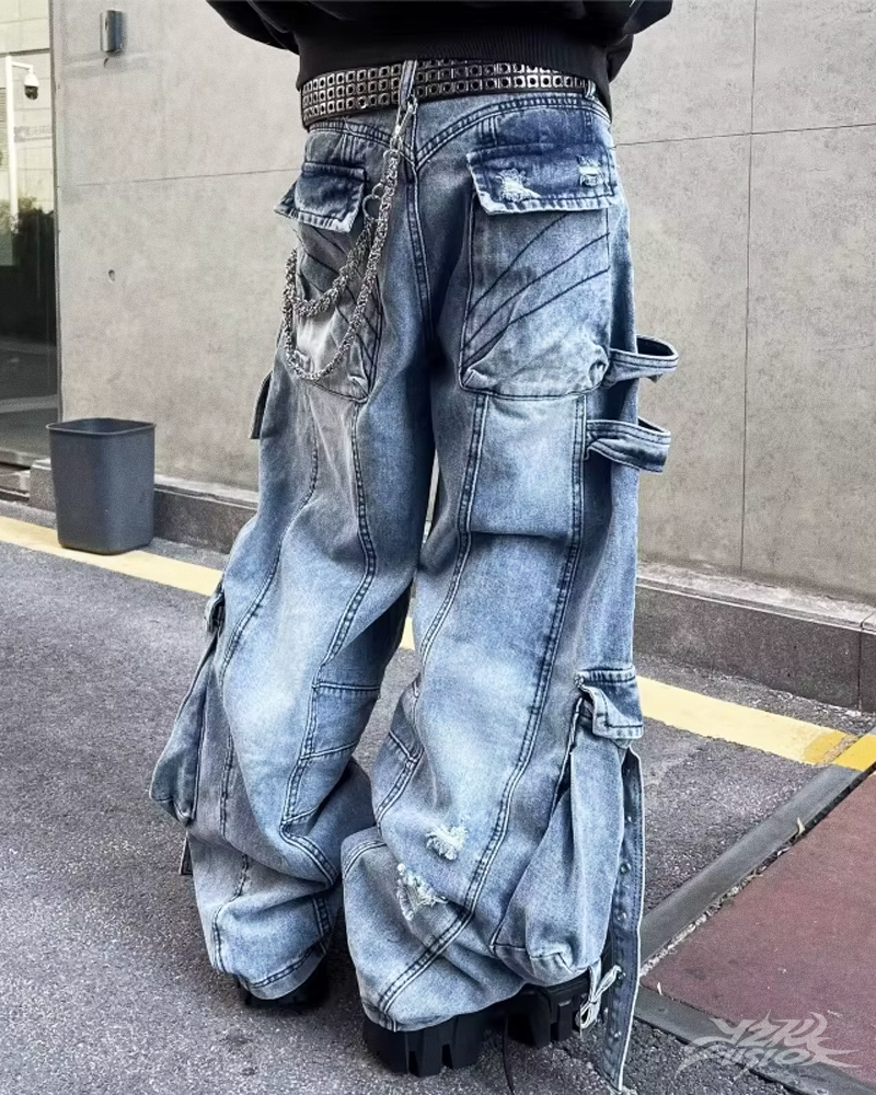 Y2K Baggy Blue Cargo Jeans