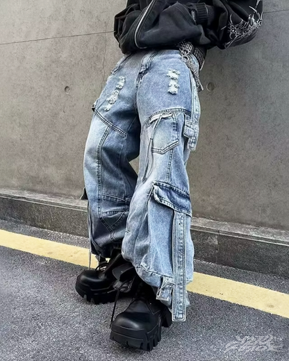 Y2K Baggy Blue Cargo Jeans