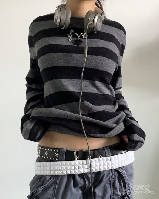 Y2K Black And Gray Striped Long Sleeve Shirt