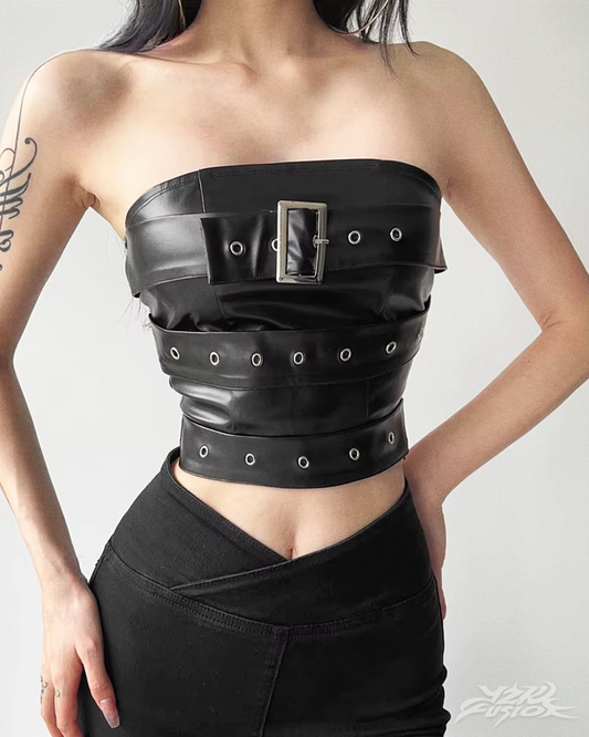 Y2K Faux Leather Tube Top