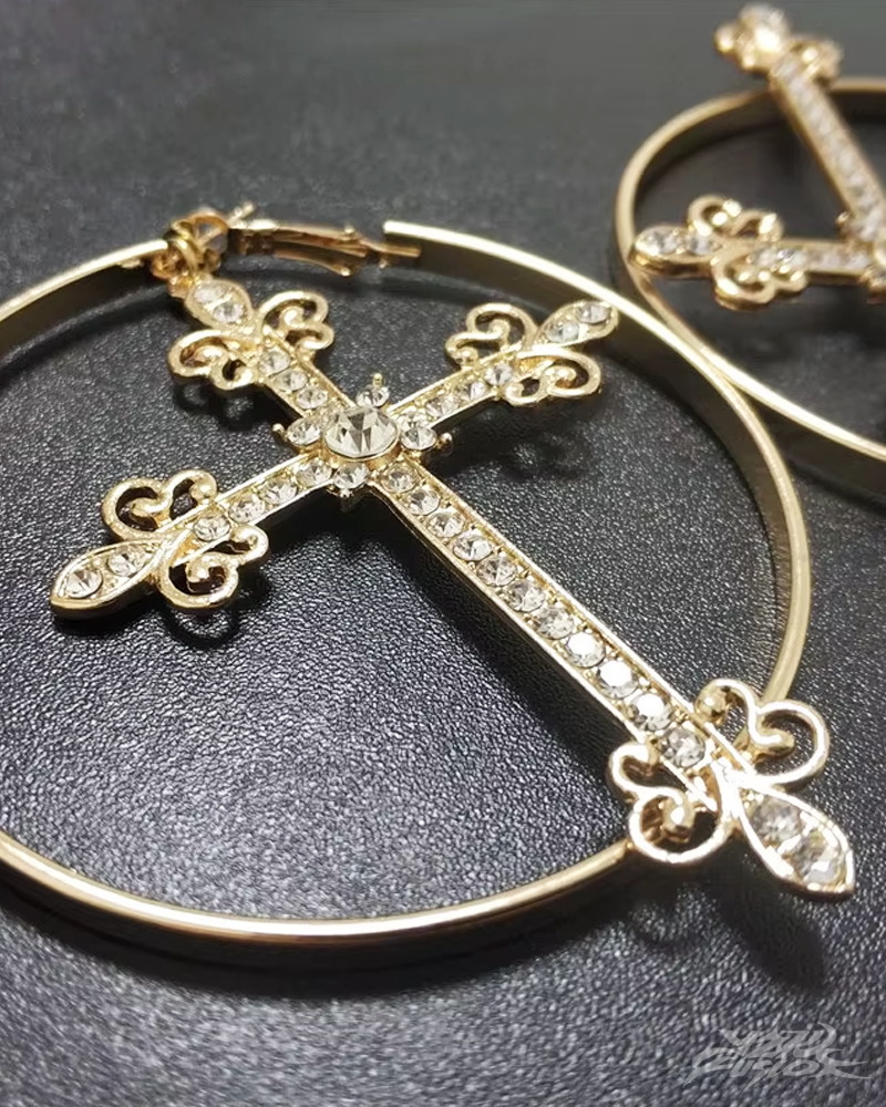 Y2K Large Cross Hoop Earrings