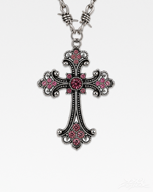 Y2K Pink Cross Necklace