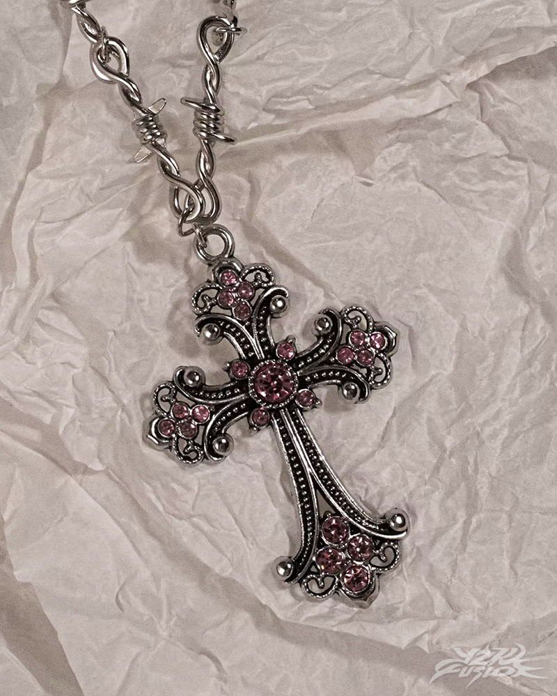 Y2K Pink Cross Necklace
