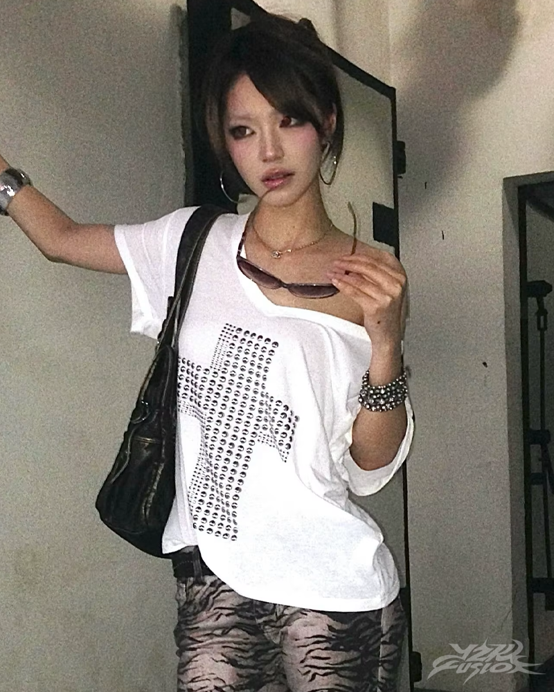 Y2K Rhinestone Cross Top
