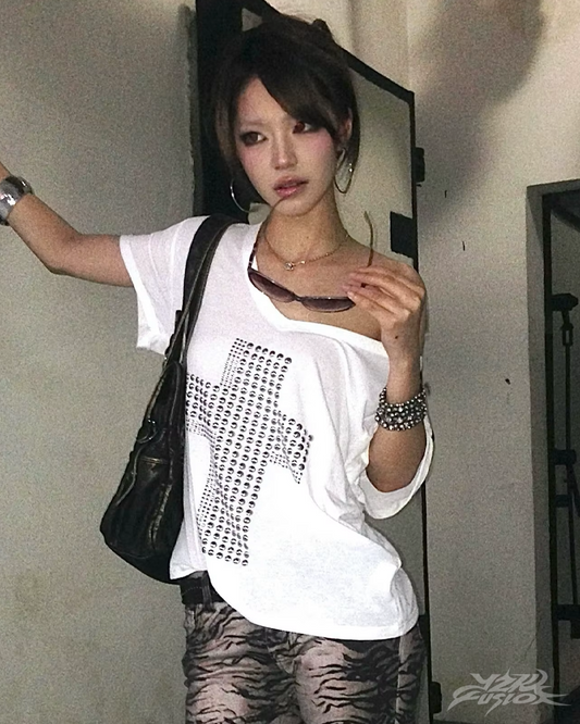 Y2K Rhinestone Cross Top