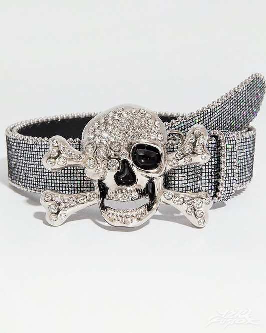 Y2K Rhinestone Skull Belt