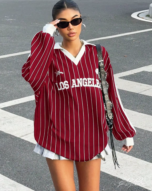 Y2K Striped Polo Sweatshirt