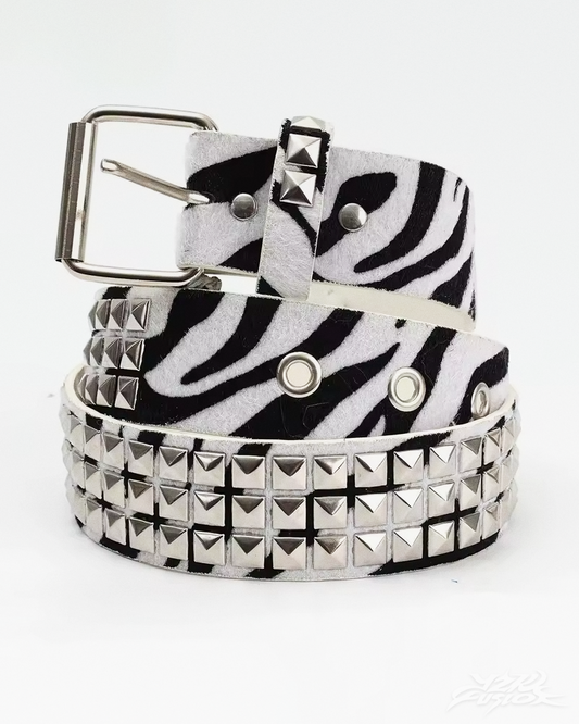 Y2K Zebra Studded Belt